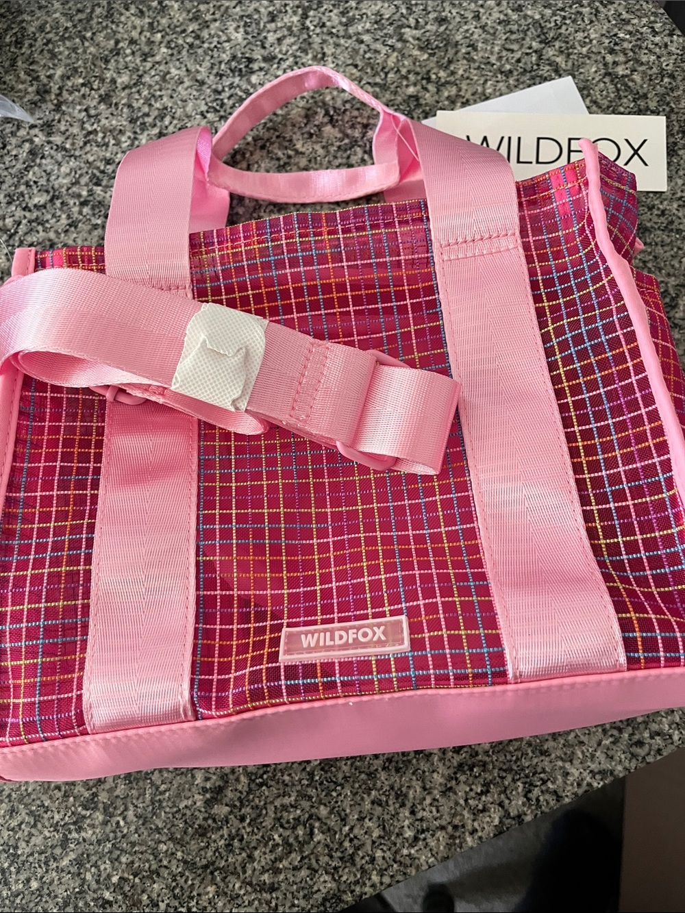 Wildfox Pink & Red Checked Tote with Pink Straps